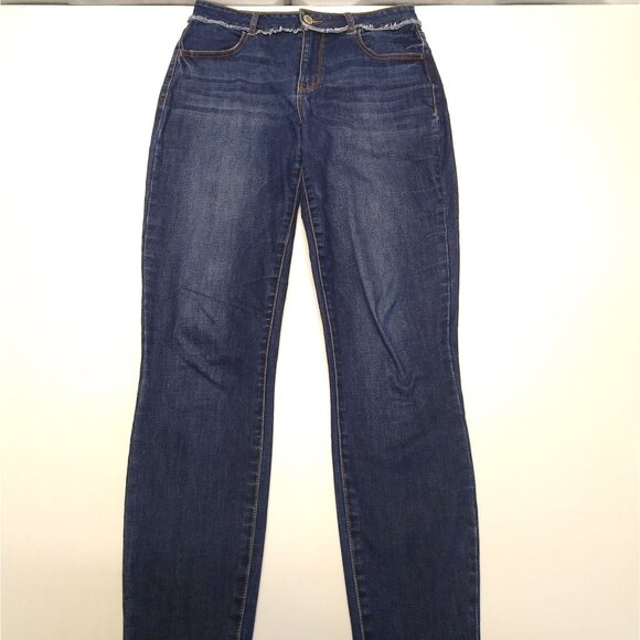 Maurices DenimFlex M Long High Rise Dark Fray Waist Jegging Sandblasted Wash EUC - Picture 1 of 9